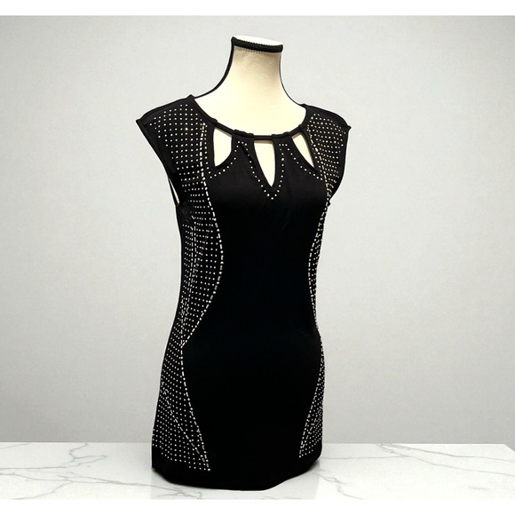 Cache Embellished Keyhole Neckline Studded Body Hugging Lines Stretch Top Size S - Picture 1 of 8